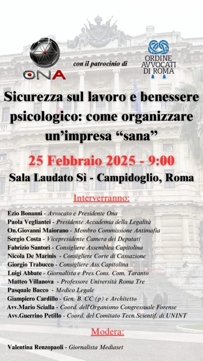 ONA: "Lavoro sicuro e benessere psicologico per un’impresa sana", convegno