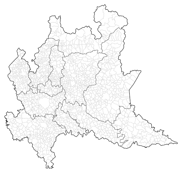 Lombardia (foto Wikimedia commons - attribuzione Provinces_and_municipalities_in_Lombardy (foto Wikimedia commons - attribuzione: dataninja.it))