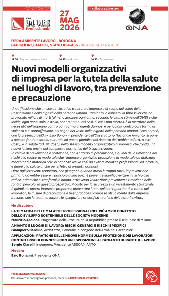 amianto, ONA e Il Sole24ore