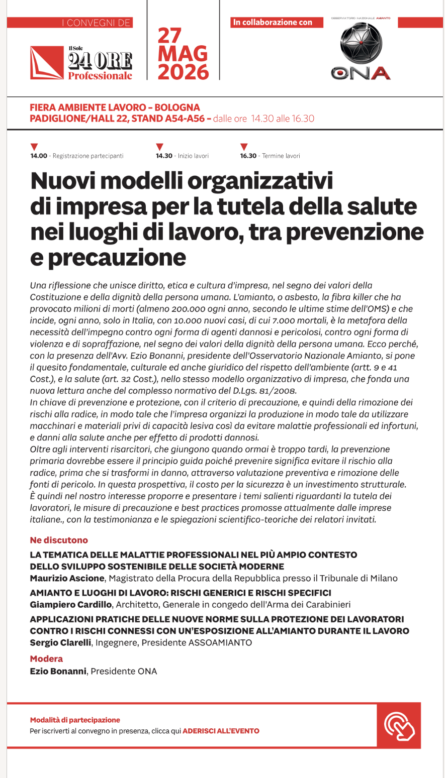 amianto, ONA e Il Sole24ore