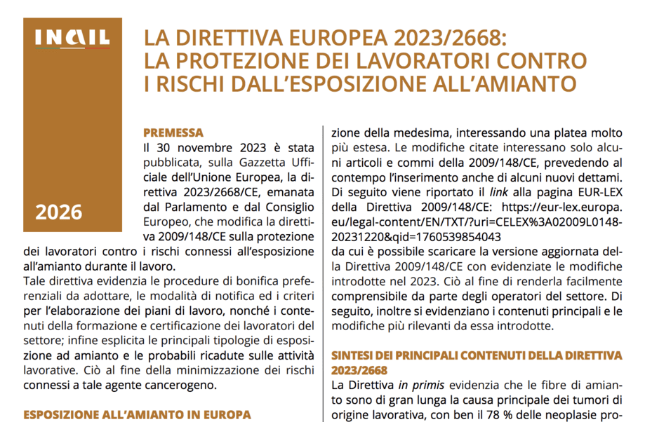 Amianto, nuova Fact sheet INAIL